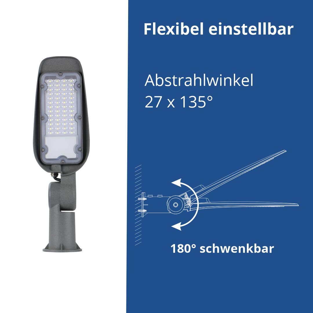LED-Straßenleuchte, 30 W, 3000 lm, IP65, 6000 K.