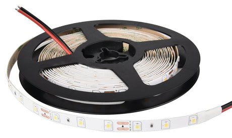 LED-Streifen, 5 m Länge, 2700 K warmweißes Licht, 60 LED/m, 12 V, 8 mm.