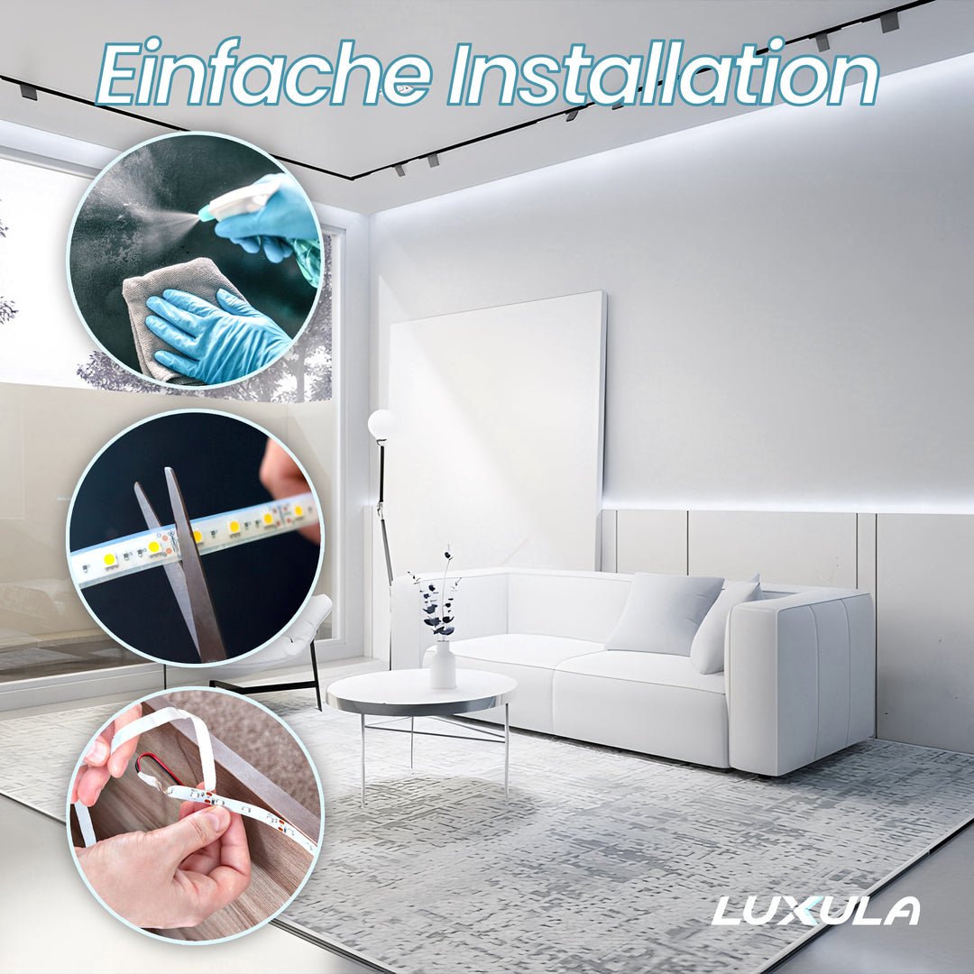 LED-Streifen, 5 m Länge, 2700 K warmweißes Licht, 60 LED/m, 12 V, 8 mm.