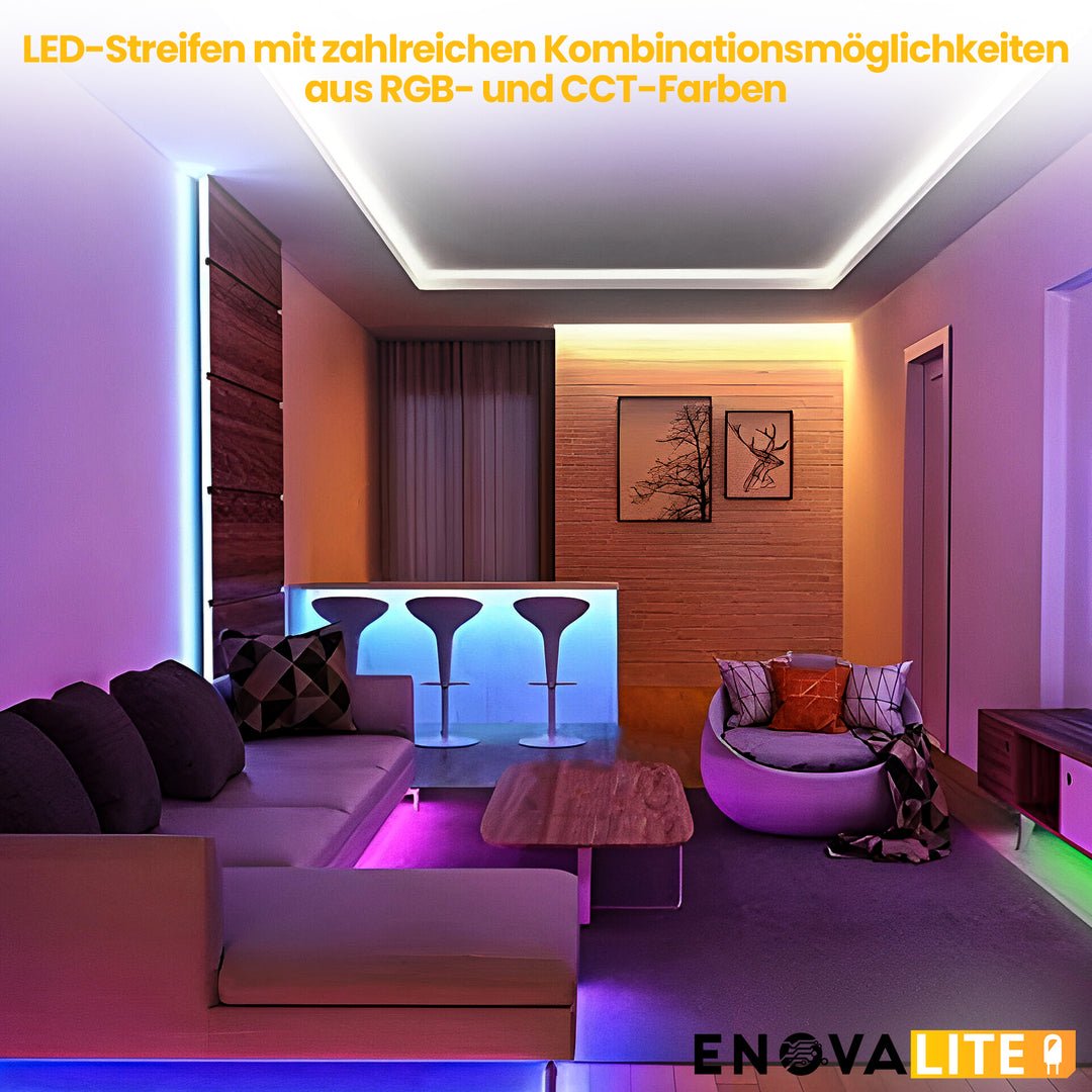 LED-Streifen, RGB und CCT, 5 Meter Länge, 60LED/m, 24 V, 12 mm.