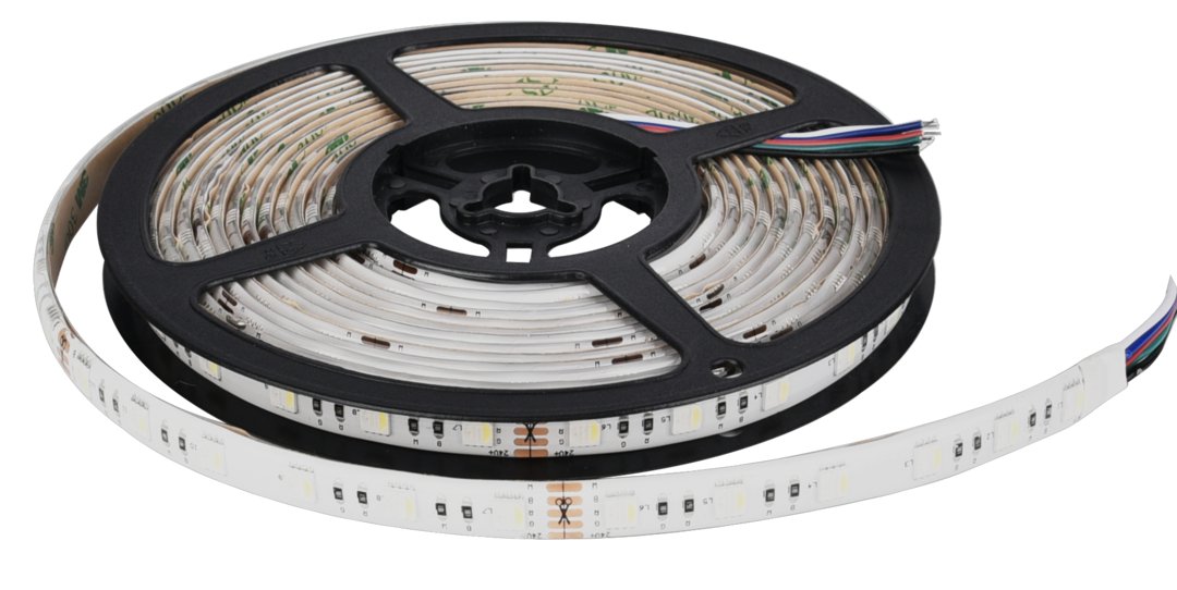 LED-Streifen, RGB und kaltweißes Licht, 5 Meter Länge, IP54, 60LED/m, 24 V, 10 mm.