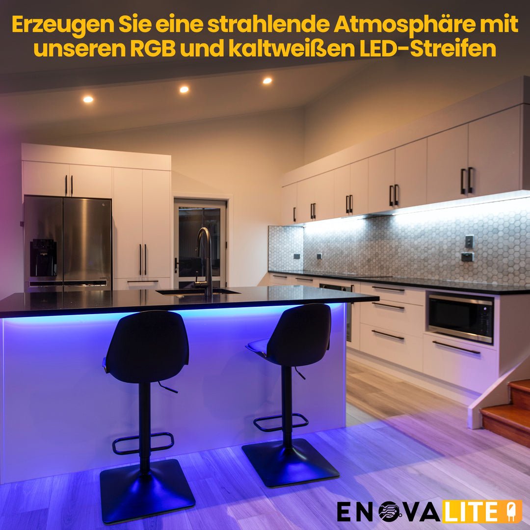 LED-Streifen, RGB und kaltweißes Licht, 5 Meter Länge, IP54, 60LED/m, 12 V, 10 mm.