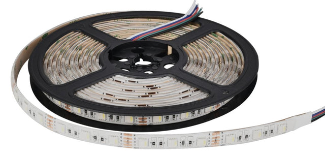 LED-Streifen, RGB und kaltweißes Licht, 5 Meter Länge, IP54, 60LED/m, 12 V, 10 mm.