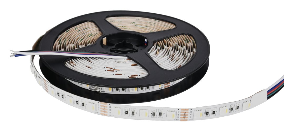 LED-Streifen, RGB und warmweißes Licht, 5 Meter Länge, 60LED/m, 12 V, 10 mm.