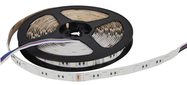 LED-Streifen, RGB und warmweißes Licht, 5 Meter Länge, 60LED/m, 24 V, 10 mm.