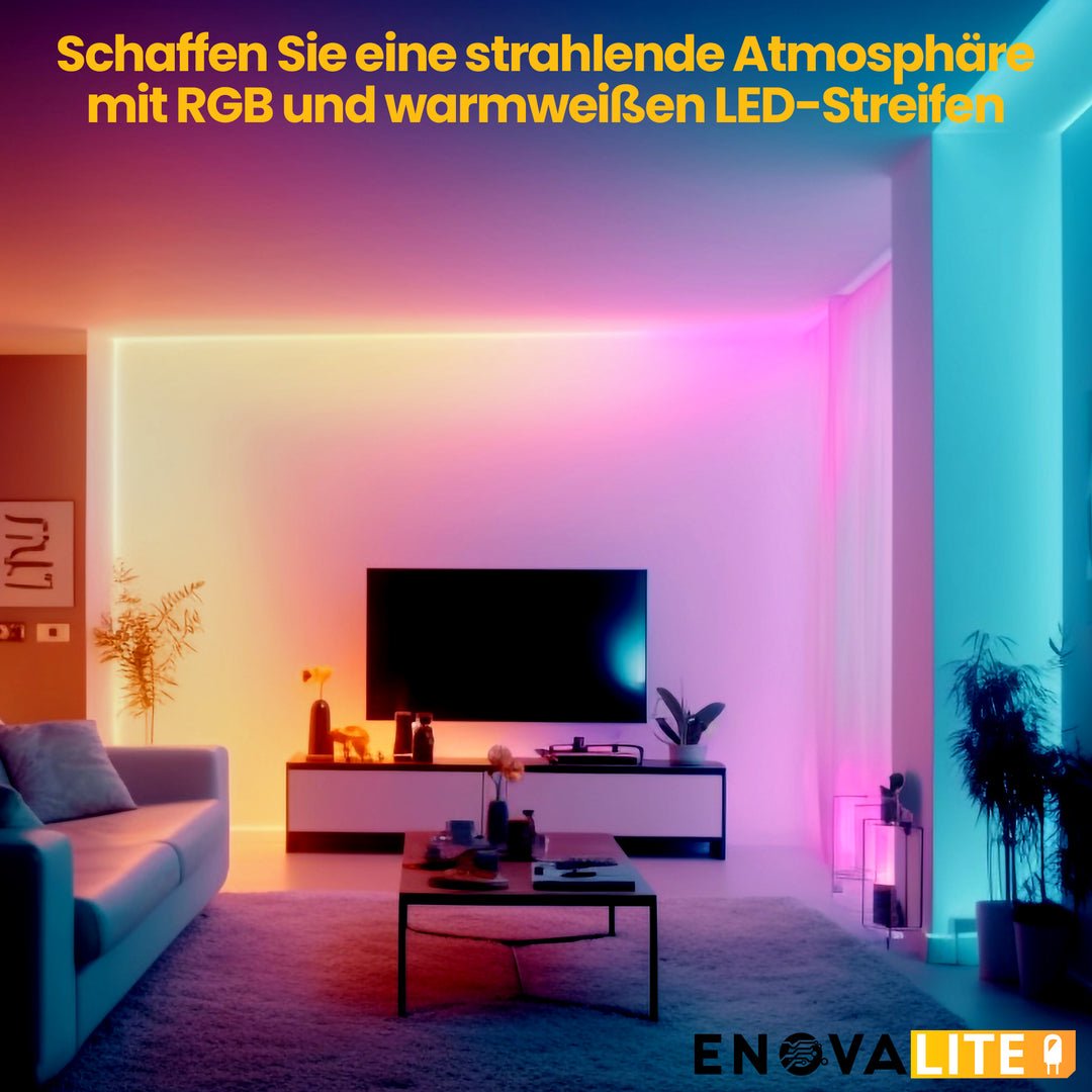 LED-Streifen, RGB und warmweißes Licht, 5 Meter Länge, 60LED/m, 24 V, 10 mm.