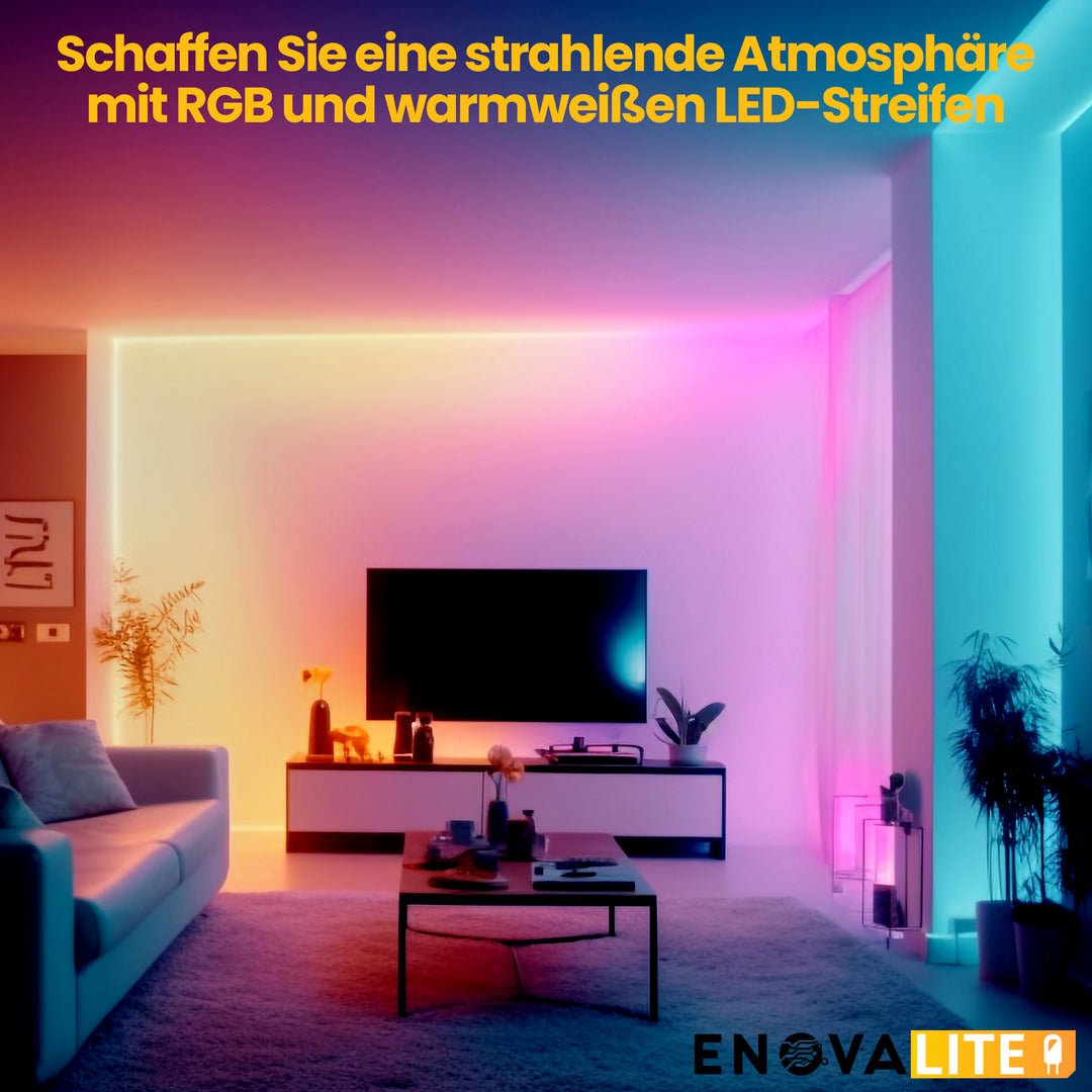 LED-Streifen, RGB und warmweißes Licht, 5 Meter Länge, 60LED/m, 24 V, 10 mm  Lichttechnik24.de.
