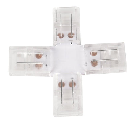 LED-Streifen Verbinder, X-förmig, 2 polig, für 10 mm LED-Streifen geeignet.