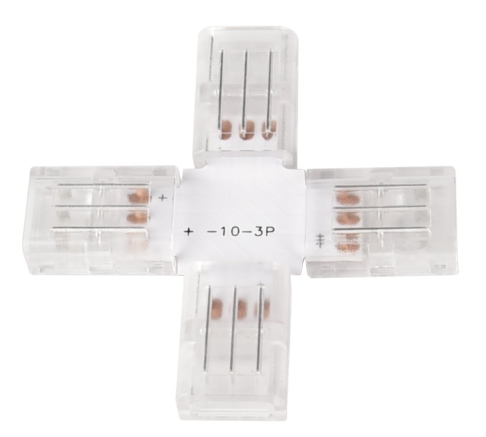 LED-Streifen Verbinder, X-förmig, 3 polig, für 10 mm CCT LED-Streifen geeignet.
