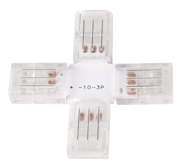 LED-Streifen Verbinder, X-förmig, 3 polig, für 10 mm CCT LED-Streifen geeignet.
