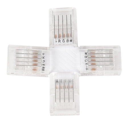 LED-Streifen Verbinder, X-förmig, 5 polig, für 10 mm RGB + einfarbige LED-Streifen geeignet.