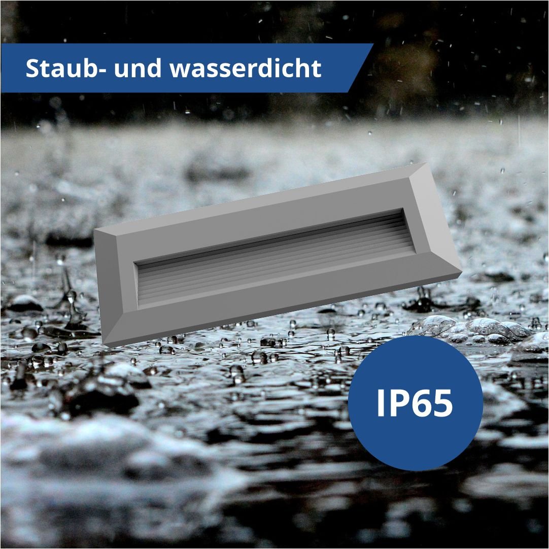 LED Stufenleuchte, 3 W, 100 lm, IP65, warmweiß (3000K), grau, rechteckig.
