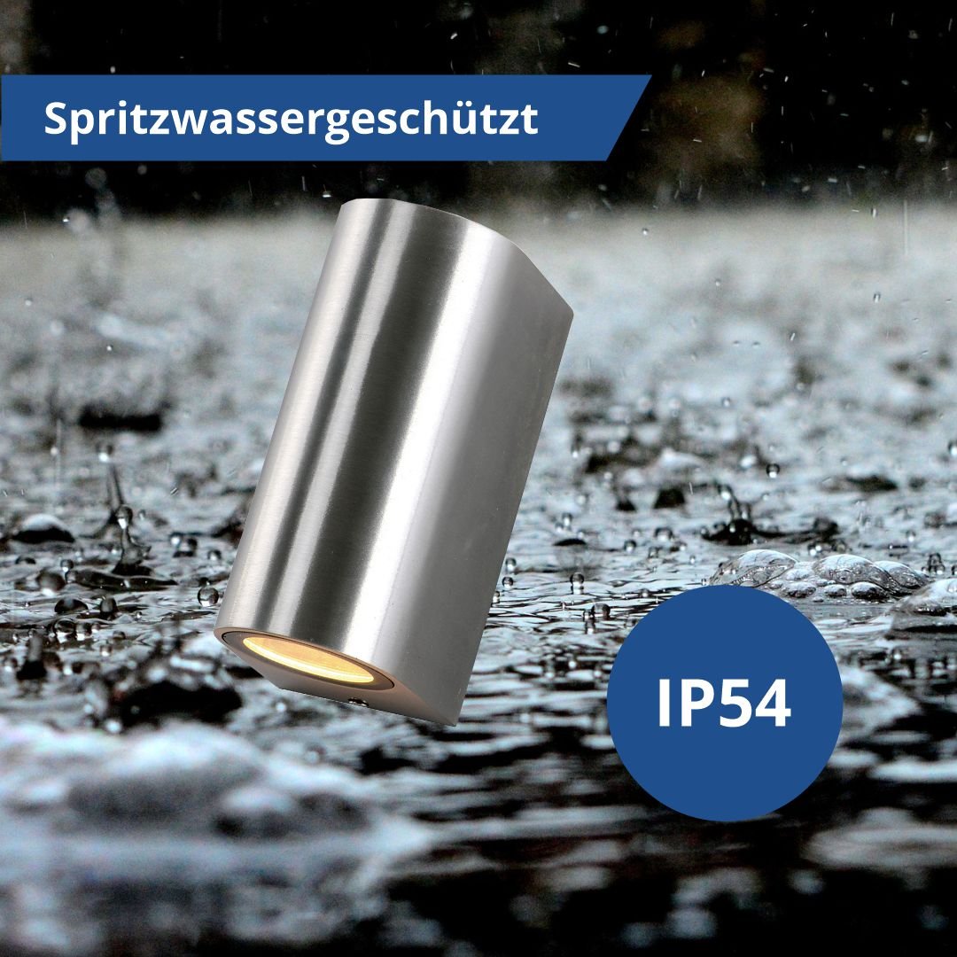 LED Wandleuchte, Aluminium, silber poliert, IP54, 2xGU10, AC220-240V.