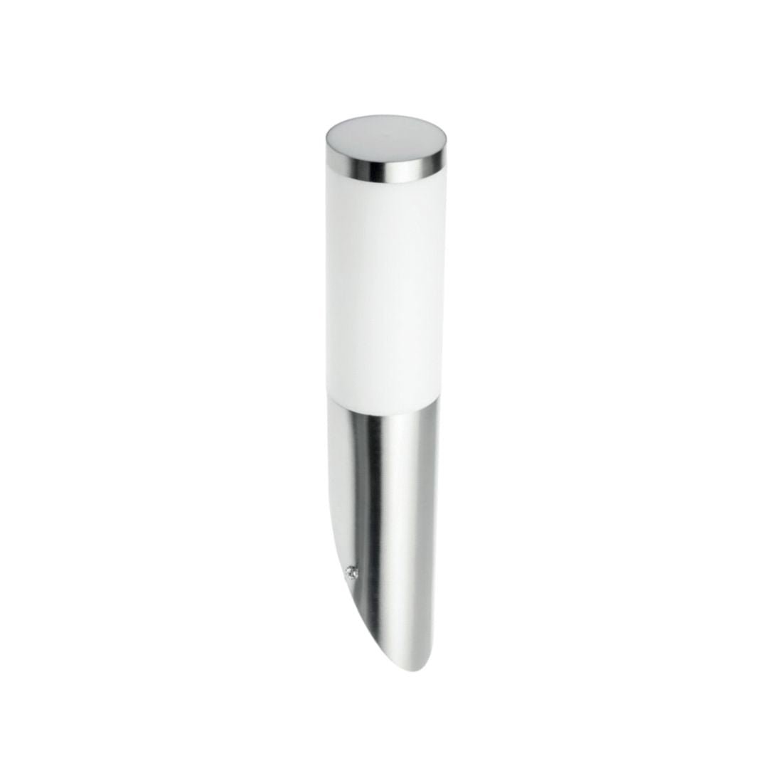 LED Wandleuchte E27, Gartenleuchte schräg, IP54, Edelstahloptik.
