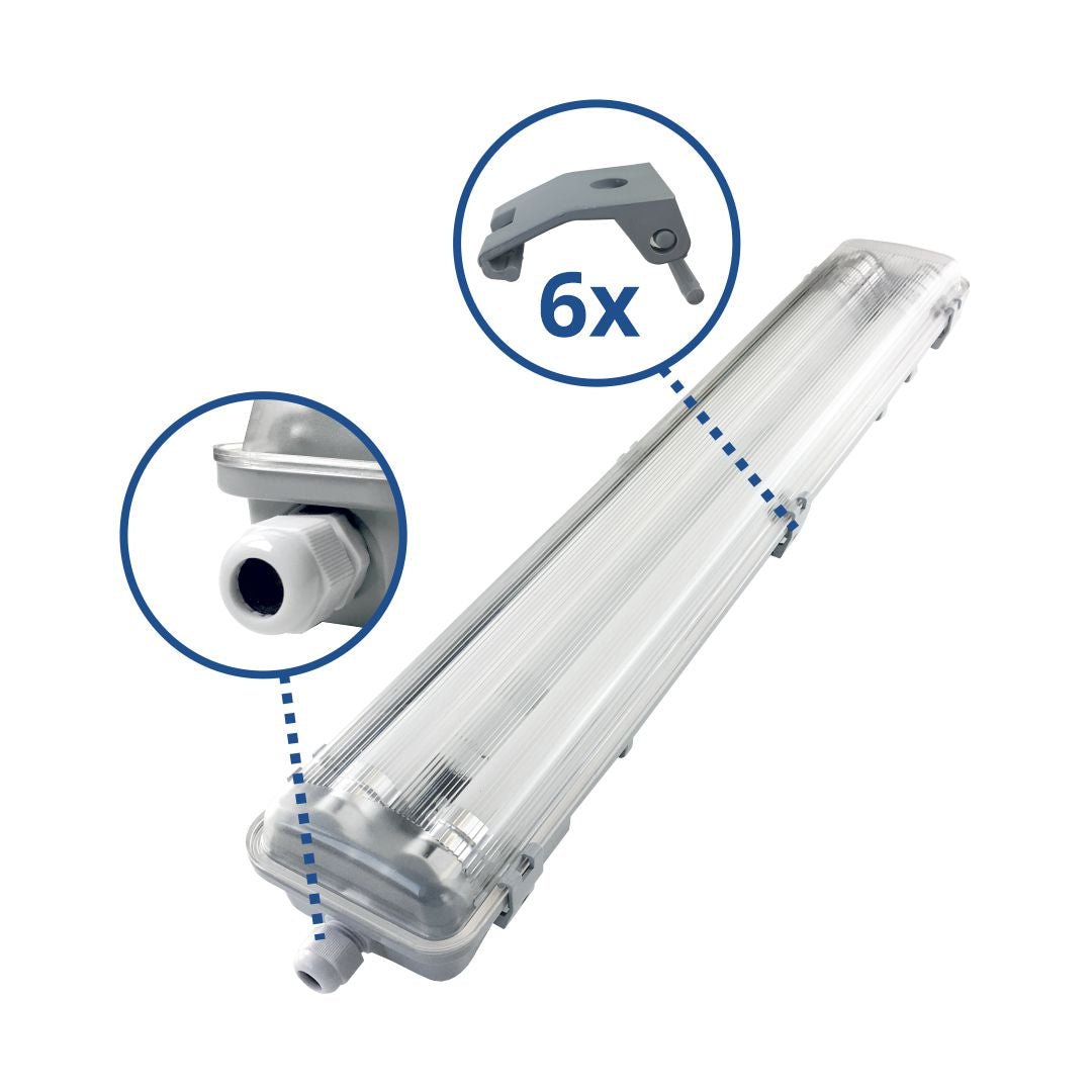 LED-Wannenleuchte, 18 W, 1600 lm, 4500 K, 68,0 cm, IP65, 2 flammig.