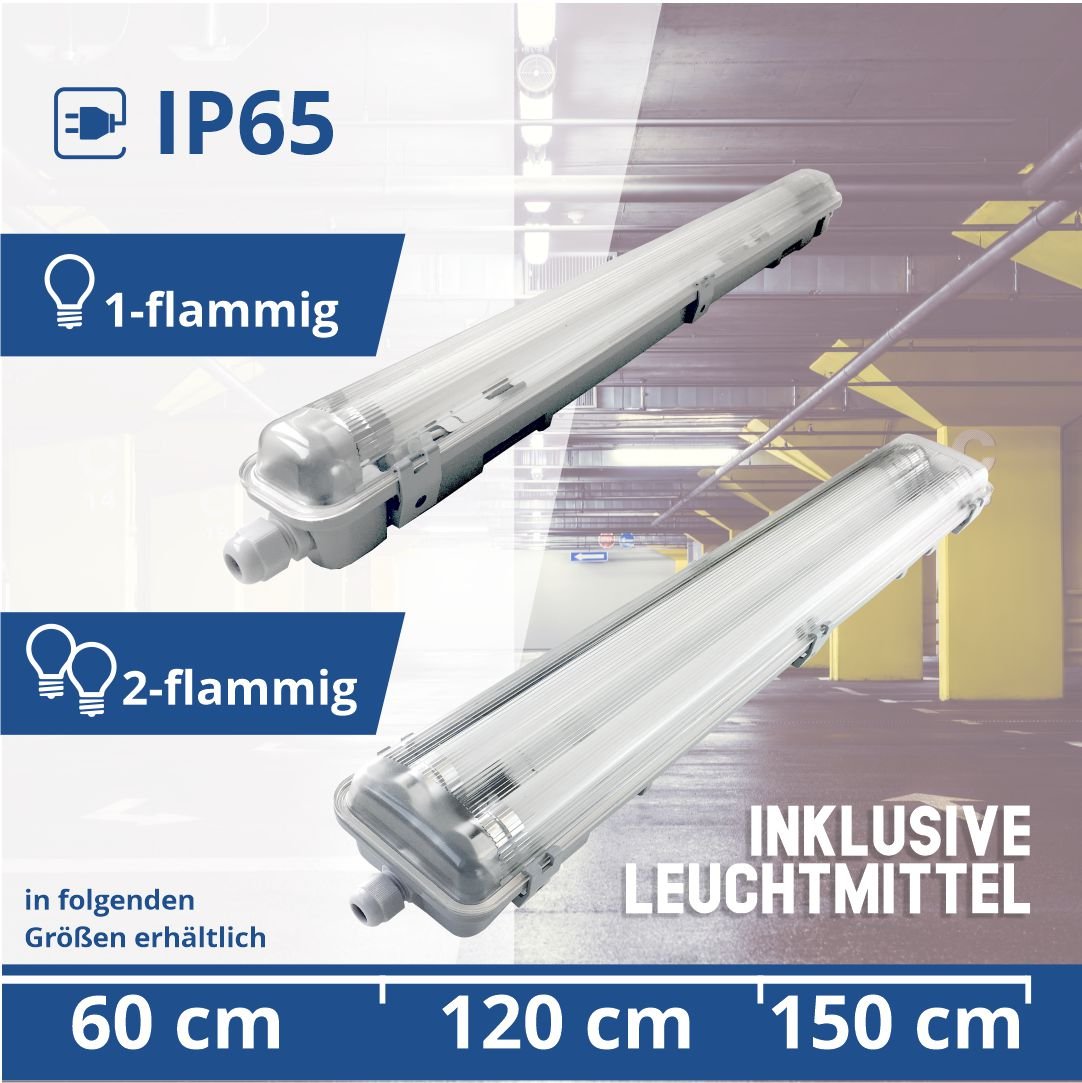 LED-Wannenleuchte, 9 W, 800 lm, 6000 K, 68,0 cm, IP65, 1 flammig  Lichttechnik24.de.