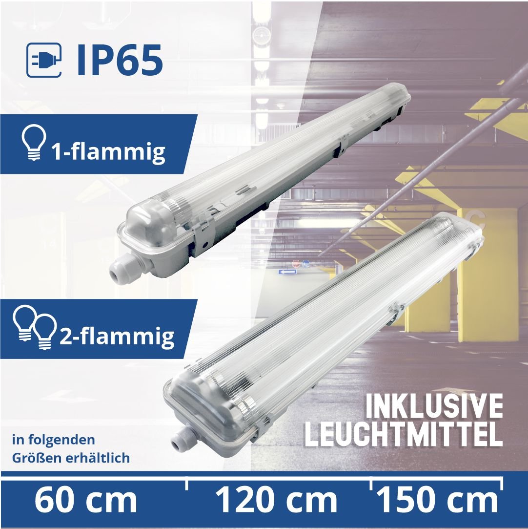 LED-Wannenleuchte, 9 W, 800 lm, 6000 K, 68,0 cm, IP65, 1 flammig.