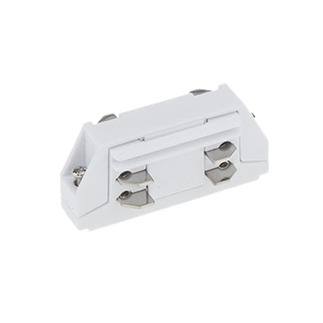 Mini-Schienenverbinder mit Einspeisung für 3-Phasen-Schiene, gerade, weiß.