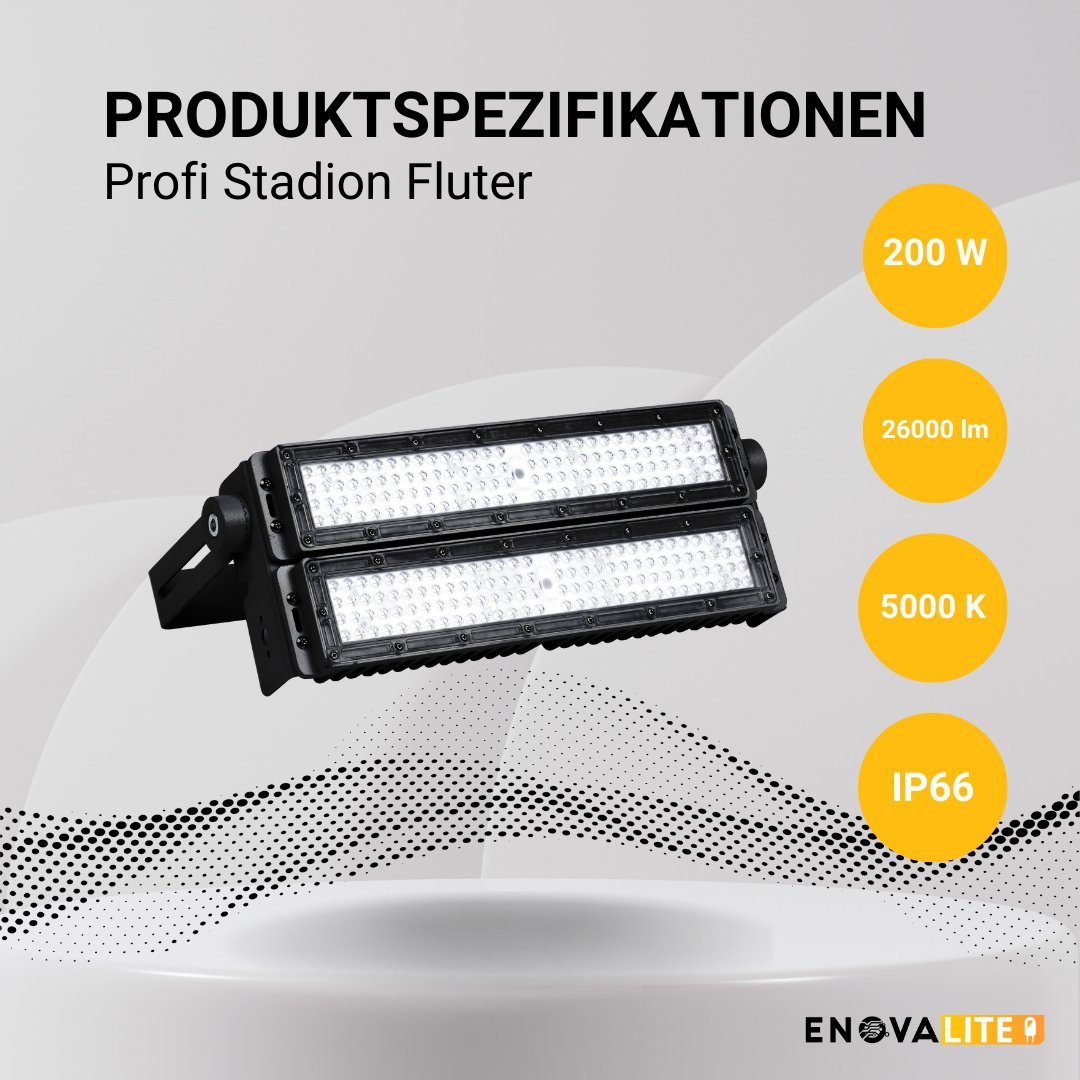 Profi Stadion Fluter, 200 W, 5000 K (neutralweiß), 26000 lm, IP66, Meanwell Driver, LUMILEDS LED.