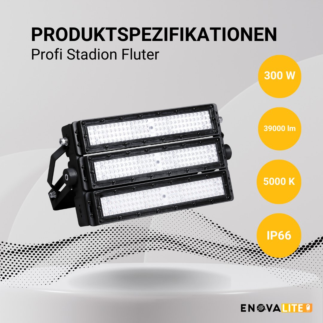 Profi Stadion Fluter, 300 W, 5000 K (neutralweiß), 39000 lm, IP66, Meanwell Driver, LUMILEDS LED.