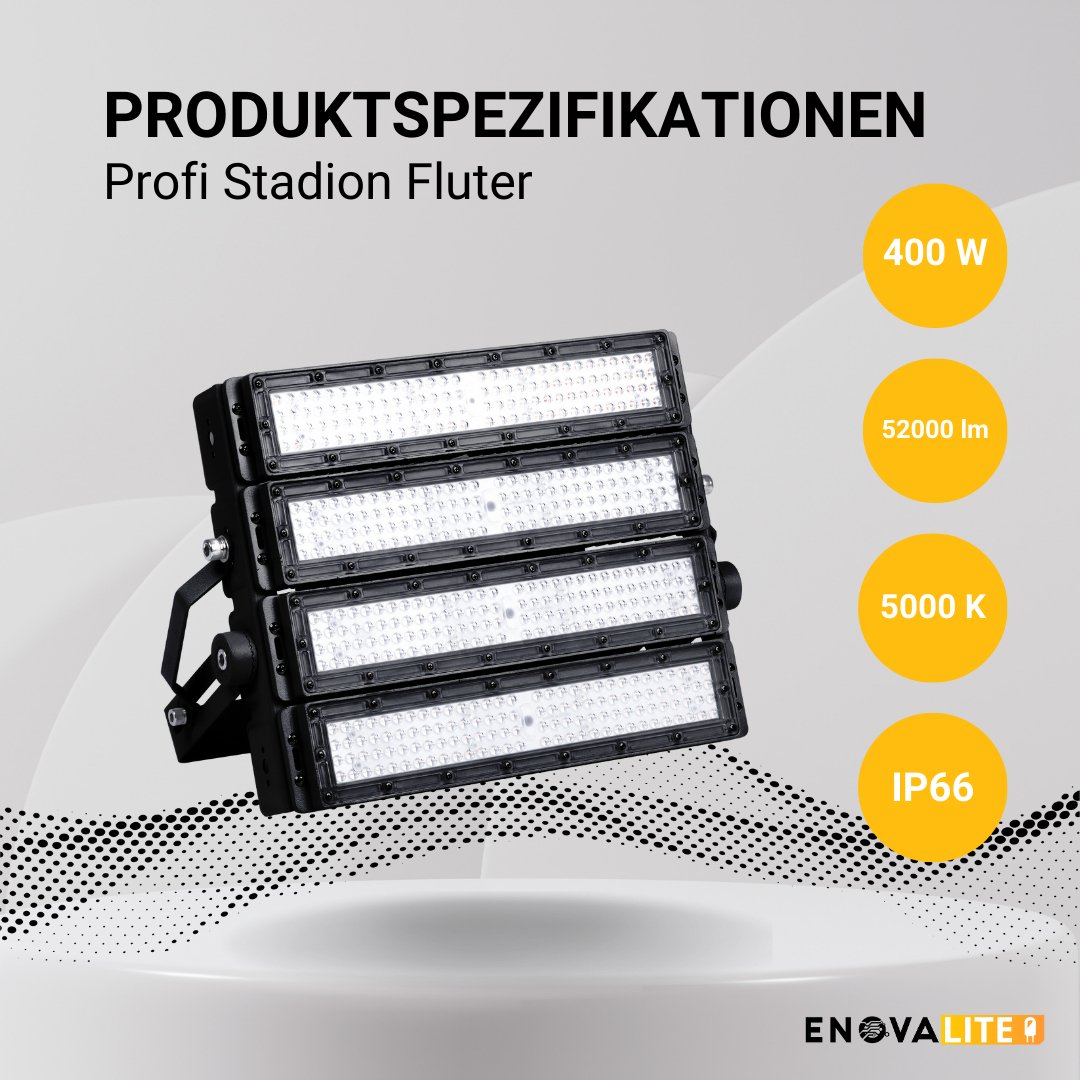 Profi Stadion Fluter, 400 W, 5000 K (neutralweiß), 52000 lm, IP66, Meanwell Driver, LUMILEDS LED.