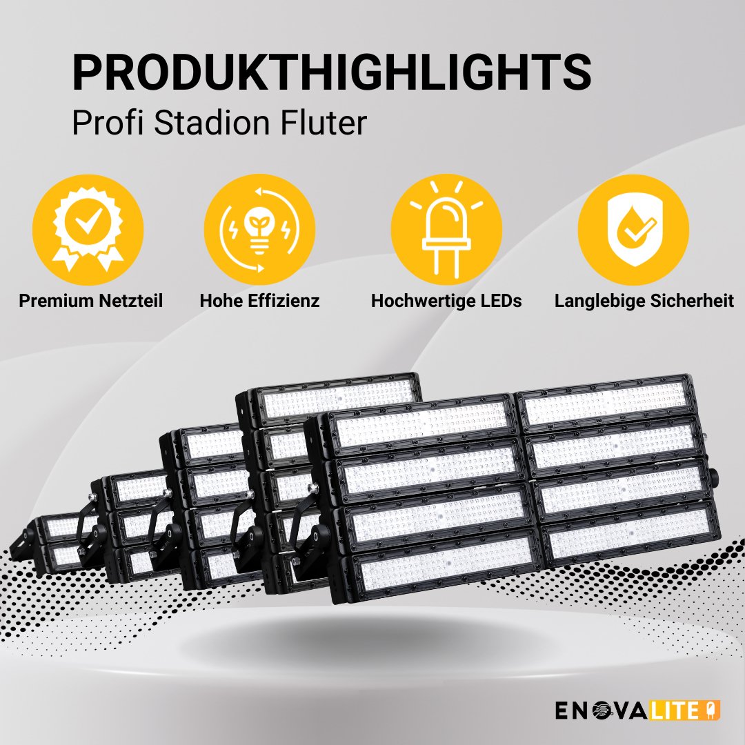 Profi Stadion Fluter, 500 W, 5000 K (neutralweiß), 65000 lm, IP66, Meanwell Driver, LUMILEDS LED.