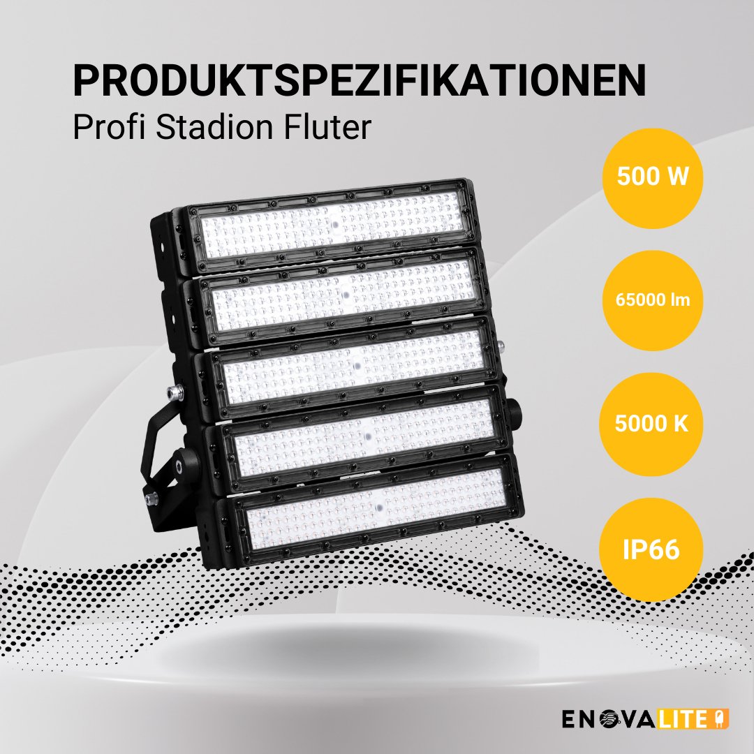 Profi Stadion Fluter, 500 W, 5000 K (neutralweiß), 65000 lm, IP66, Meanwell Driver, LUMILEDS LED.