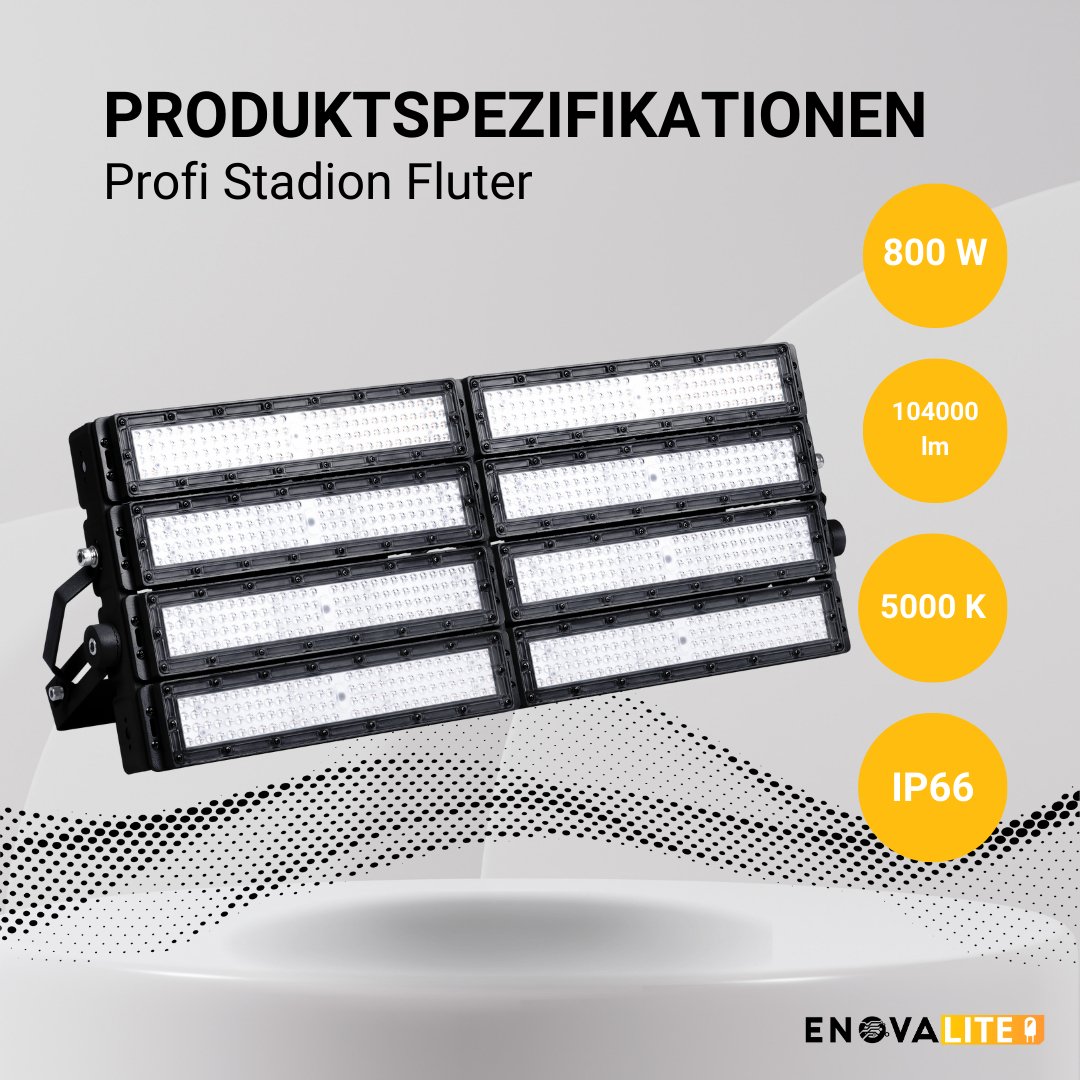 Profi Stadion Fluter, 800 W, 5000 K (neutralweiß), 104000 lm, IP66, Meanwell Driver, LUMILEDS LED.