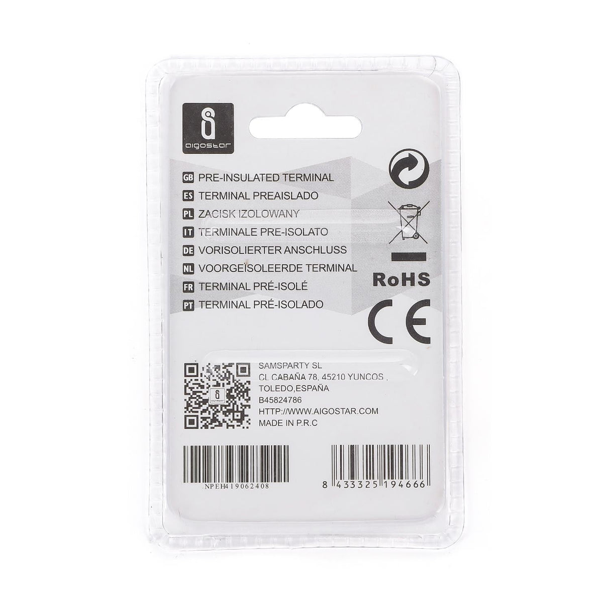 Rundsteckverbinder, isoliert, 15 Stk., 3,5 - 5 mm², 24,5 x 8 x 6,2 mm, gelb.