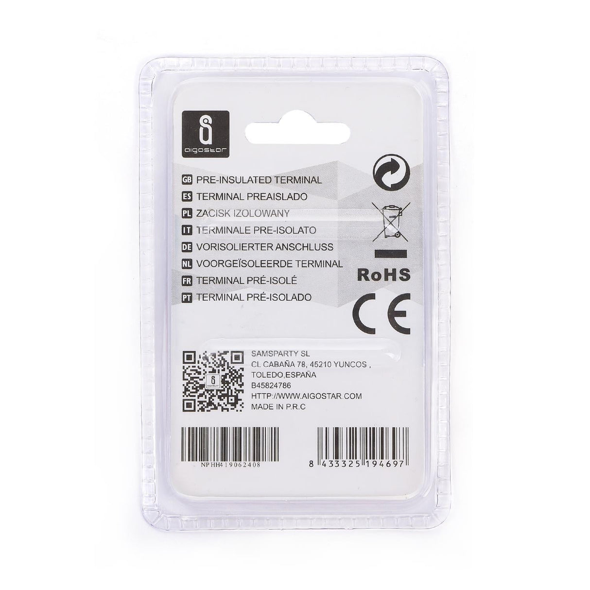 Rundsteckverbinder, isoliert, 15 Stk., 5,5 - 6 mm², 28 x 11,7 x 6,7 mm, gelb.