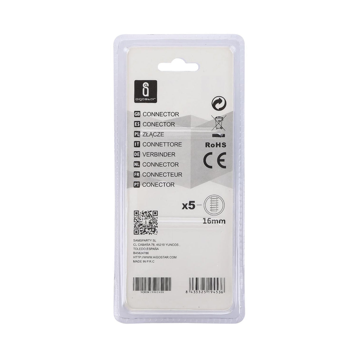 Schraubverbinder, 2 Stk., Ø 16 mm, 5-polig, transparent.