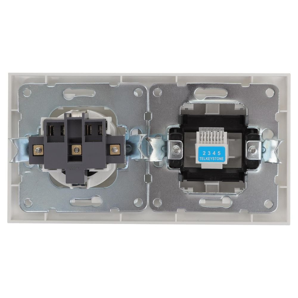 Schutzkontakt-Steckdose mit Telefonanschluss, 16 A, 250 V, weiß.