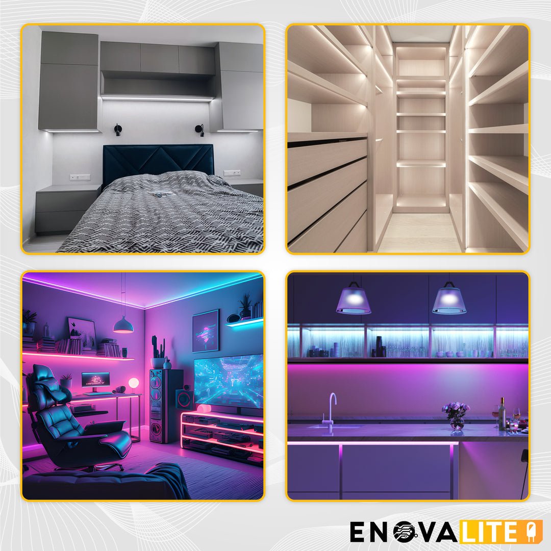 Set LED-Streifen, RGB, 5 Meter Länge, 60LED/m, 12 V, 10 mm, inklusive Fernbedienung und Netzteil.