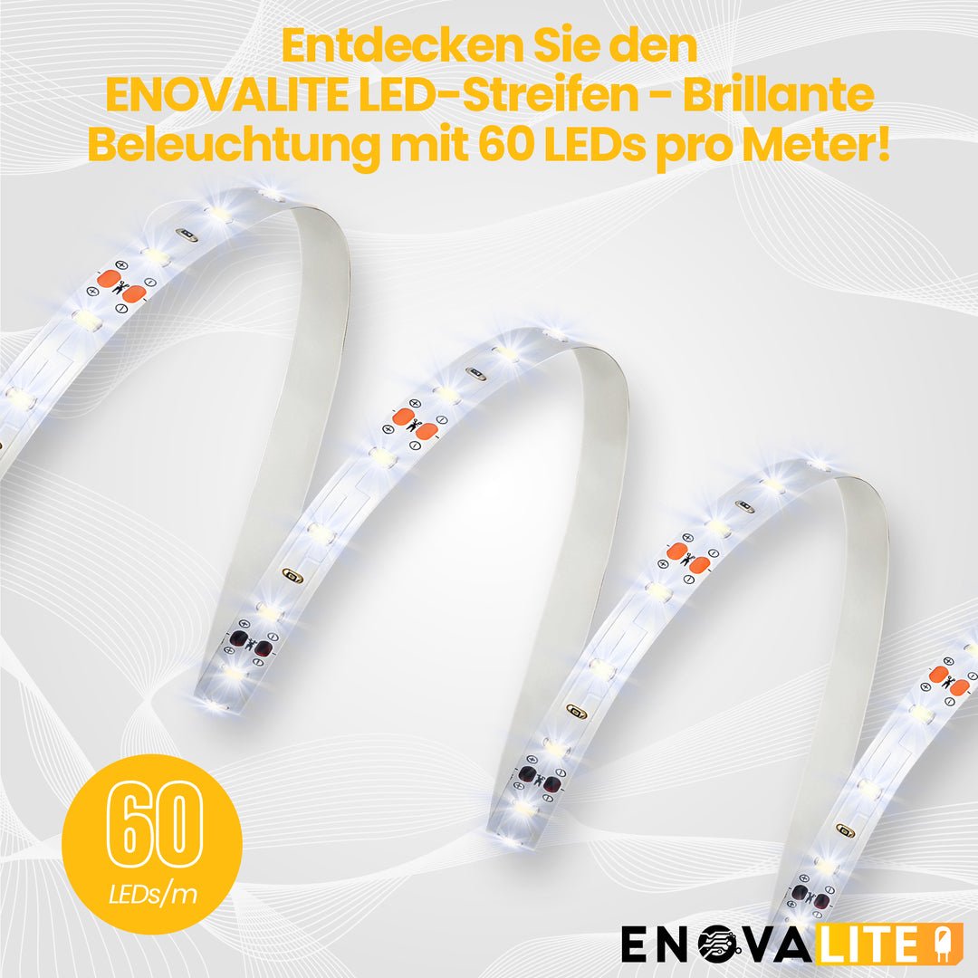 Set LED-Streifen, RGB, 5 Meter Länge, 60LED/m, 12 V, 10 mm, inklusive Fernbedienung und Netzteil.