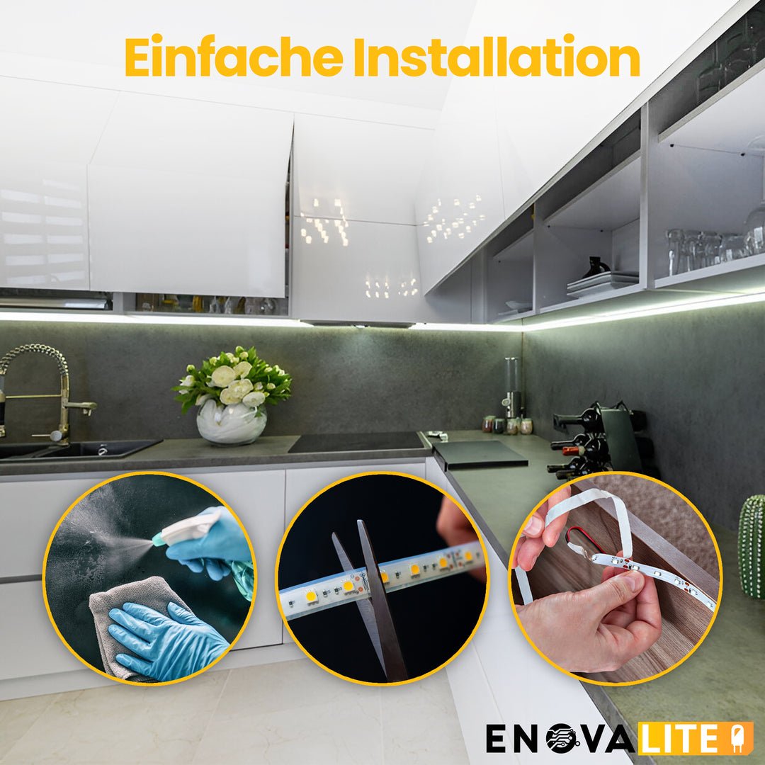 Set LED-Streifen, RGB, 5 Meter Länge, 60LED/m, 12 V, 10 mm, inklusive Fernbedienung und Netzteil.