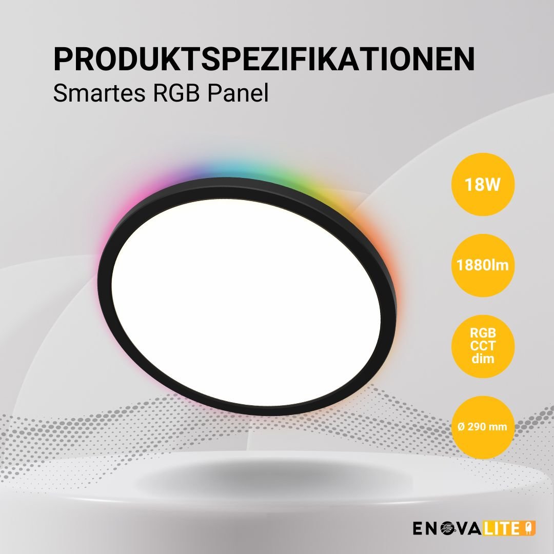 Smartes RGB Panel Up&Down, 18W, 1880lm, ø290x25mm, Wifi, Tuya App, CCT, dimmbar, schwarz  Lichttechnik24.de.