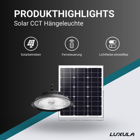 Solar CCT Hängeleuchte, 10W PV, 1200lm, 3000K-4000K-6500K, IP44  Lichttechnik24.de.