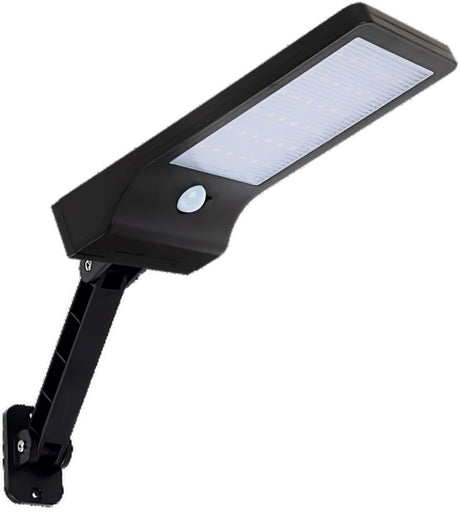 Solar-Wandleuchte mit PIR-Sensor, 8 Stunden Lichtzeit, IP44-geschützt und in kaltweiß.