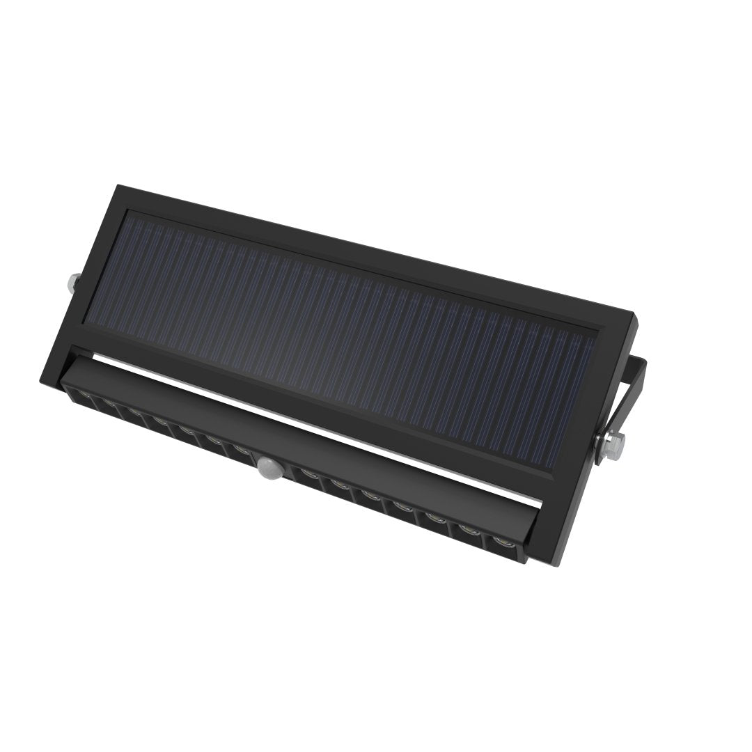 Solar Wandleuchte mit PIR-Sensor, Outdoorleuchte, 10W, 1000lm, 6500K, IP54, schwenkbare LED-Lichtleiste.