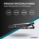 Solar Wandleuchte mit PIR-Sensor, Outdoorleuchte, 10W, 1000lm, 6500K, IP54, schwenkbare LED-Lichtleiste  Lichttechnik24.de.