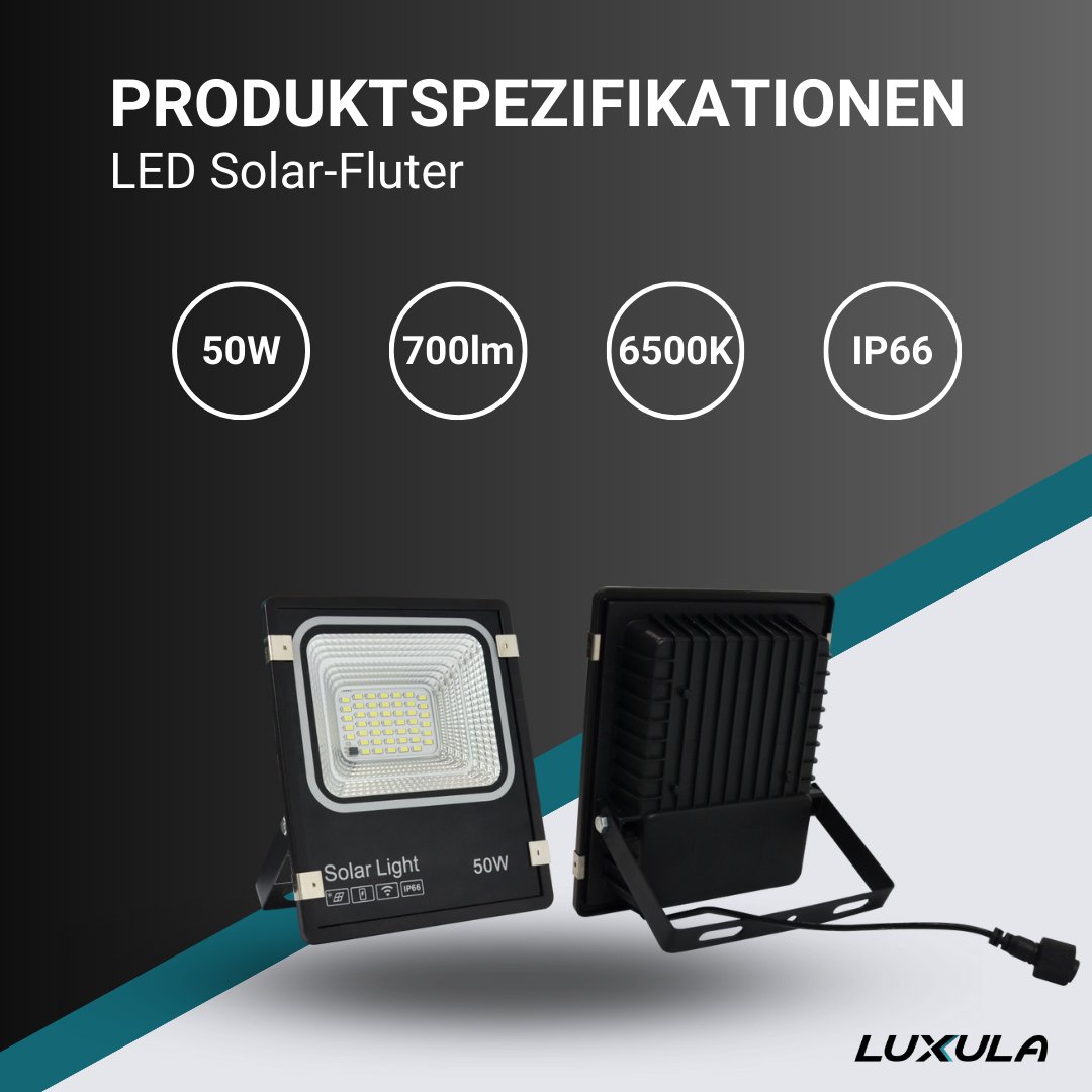 Solarstrahler, LED-Fluter, Solar mit Akku, 6 W PV, 700 lm, 6500K, IP66.