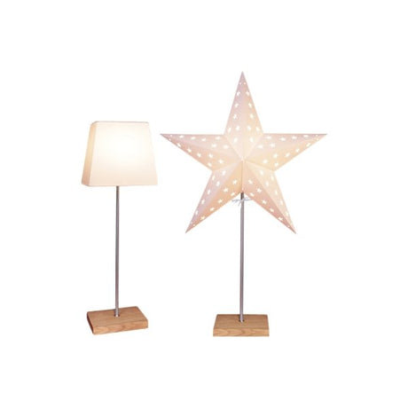 Standleuchte Set, Schirm und Stern aus Holz und Papier, braun/creme.
