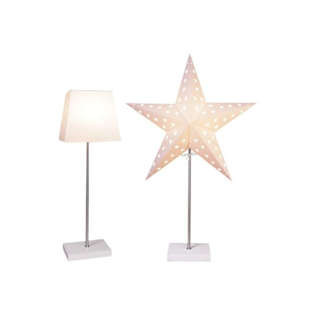 Standleuchte Set, Schirm und Stern aus Holz und Papier, grau/creme.