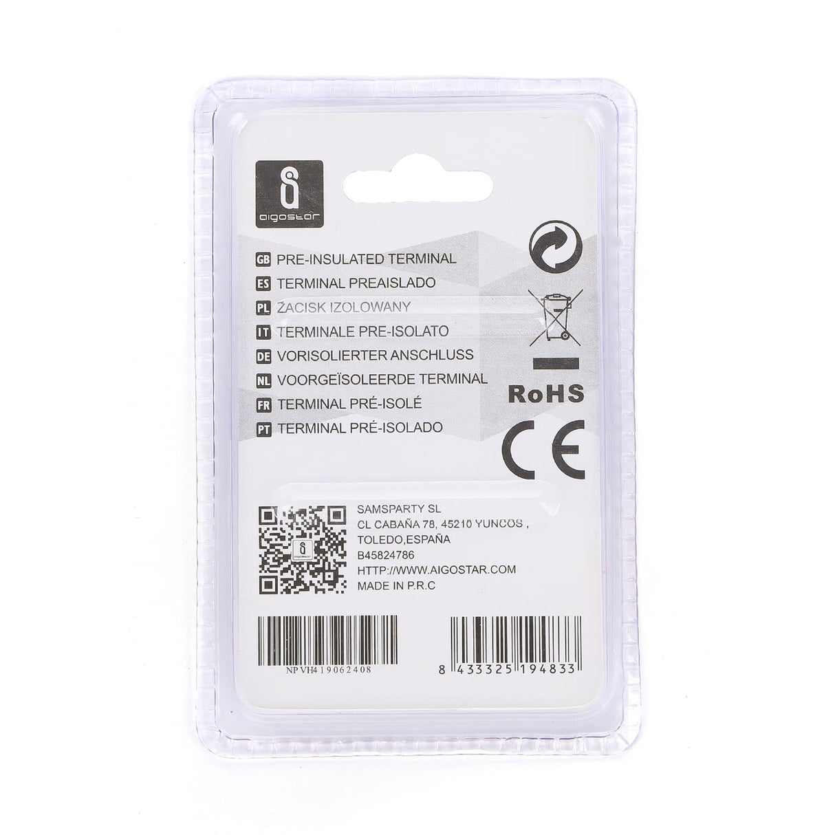 Stiftkabelschuhe, isoliert, 20 Stk., PTV 2-10 mm, 20 x 4,3 x 4,3 mm, gelb.