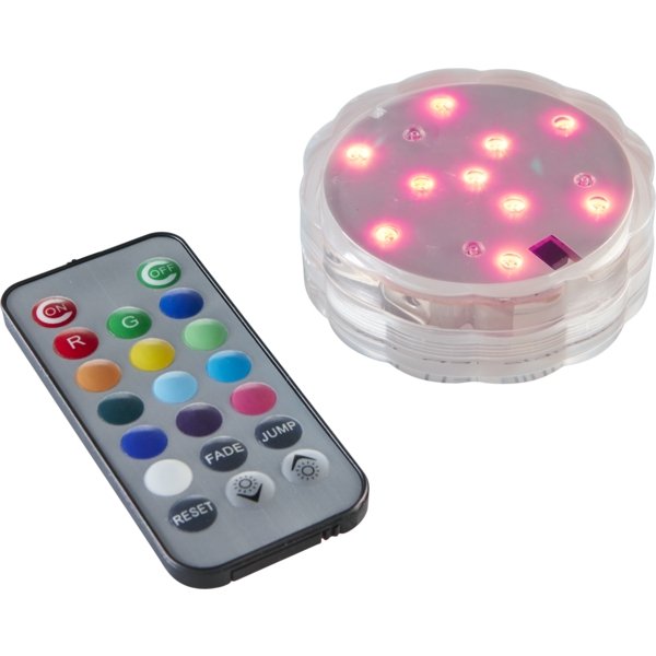 Stylische RGB LED Tauchlampe für Vasen mit Fernbedienung.