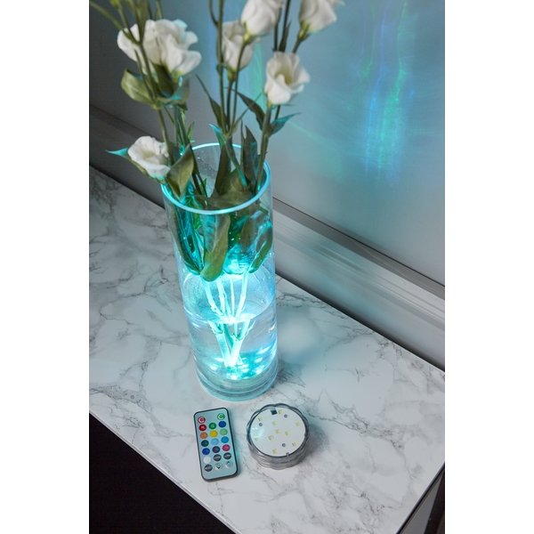 Stylische RGB LED Tauchlampe für Vasen mit Fernbedienung.