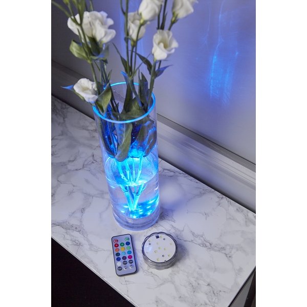 Stylische RGB LED Tauchlampe für Vasen mit Fernbedienung.
