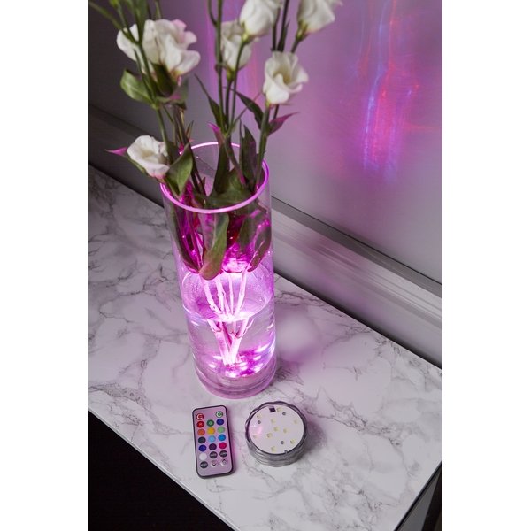 Stylische RGB LED Tauchlampe für Vasen mit Fernbedienung.
