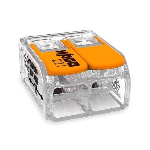 WAGO 221-412, 2-Leiter-Klemme, Leiteranschluss von 0,14 bis 4 mm², 32A, 400V.