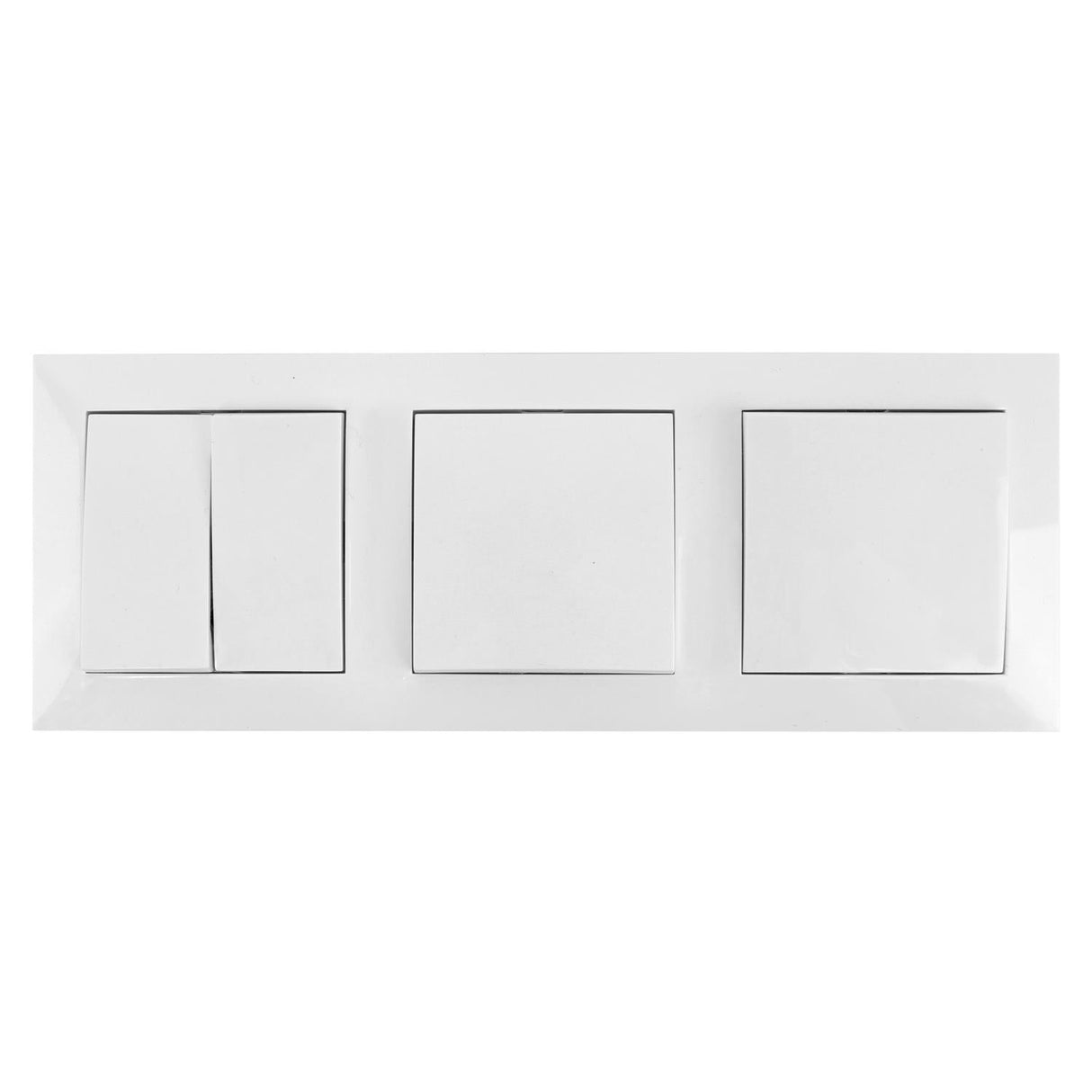 Wechselschalterkombination Zweifachwippe und 2 x Schalter, 10 A, 250 V, weiß.